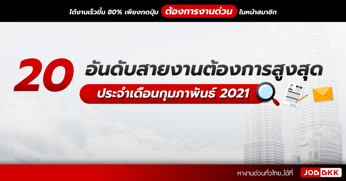 หางาน,สมัครงาน,งาน,20 อันดับสายงานต้องการสูงสุด วุฒิม.6 – ป.โท สมัครด่วน ประจำเดือนก.พ. 2021